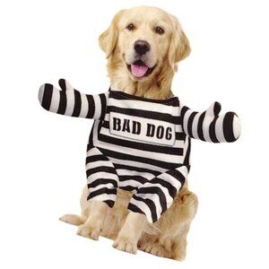 Woof Bad Dog Striped Jailbird Costume XL Fun Halloween Pet Outfit